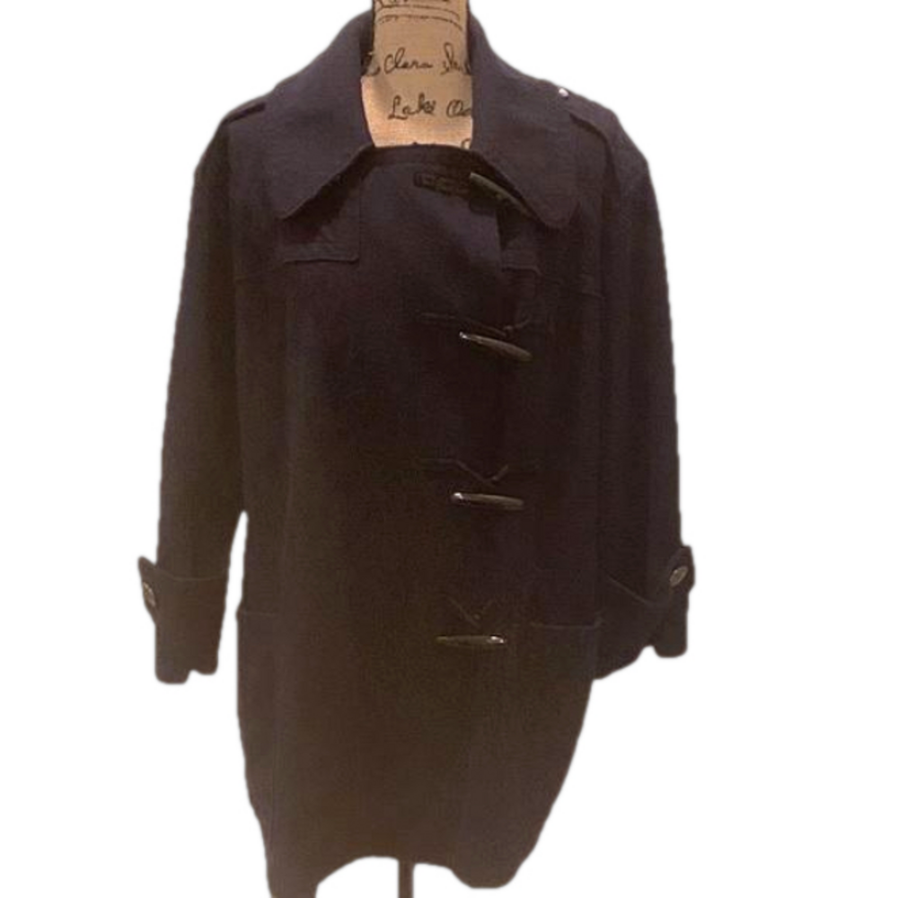 Burberry Brit Navy Wool Asymmetrical Duffle Toggle Military Coat Parka Jacket 8